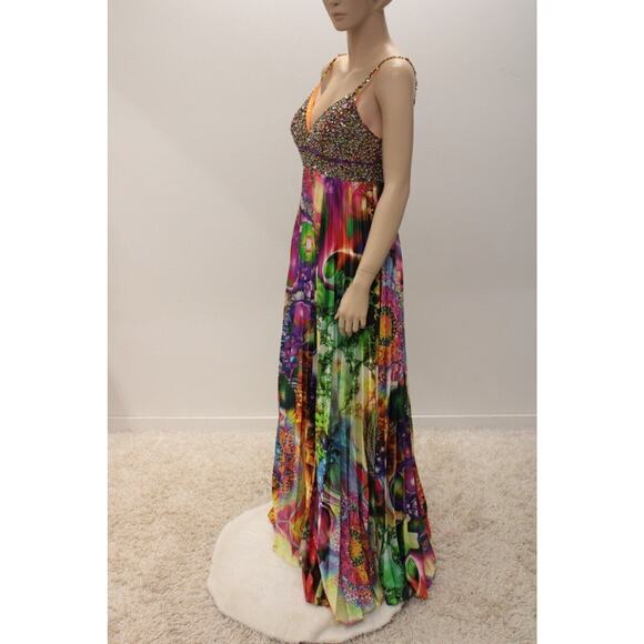 Beaded phsychedelic Full Sweep Gown sz 8 Tall Cinderella Mardi Gras Formal Prom - Picture 5 of 15